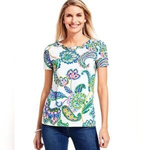 EUC Talbots Ruffle Neck Paisley Tee Shirt